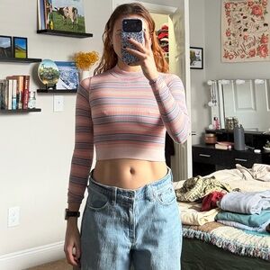 Urban Outfitters Striped Long Sleeve Crop Top